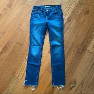 LOFT modern straight blue denim jeans size 00 frayed hem